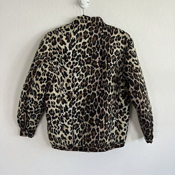 Clio Vintage 90s Womens 100% Silk Leopard Cheetah Print Bomber Puffer Jacket PL - Picture 2 of 12